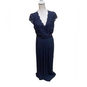 H&M Navy Lace Bodice Pleated Maxi Wedding Dress